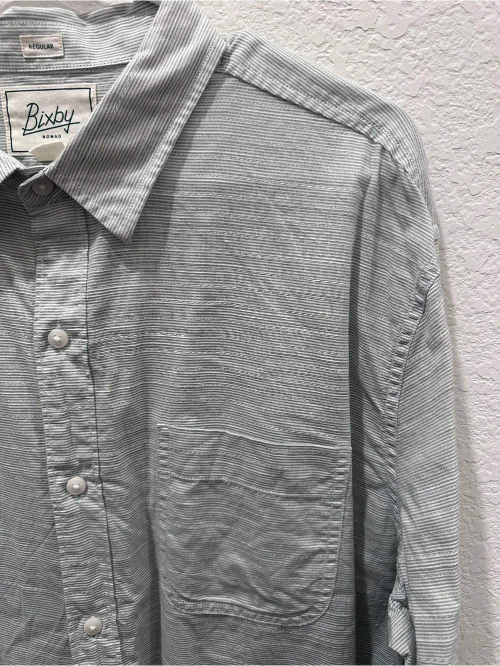Bixby‎ Nomad Mens XL Regular Fit Long Sleeve Button Down Shirt Green Stripe Slub